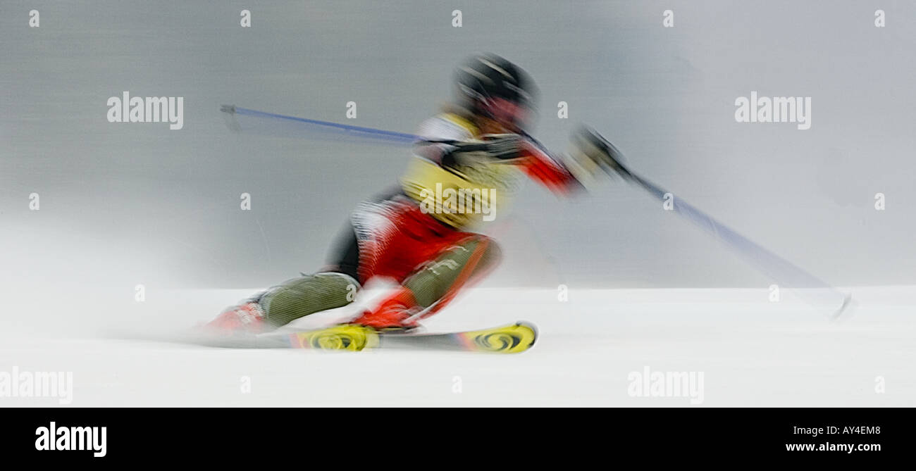 Ski alpin, Giant Slalom, Typical blurred  - Weltcup Damen, Ofterschwang/GER - 04 02 2006 Stock Photo