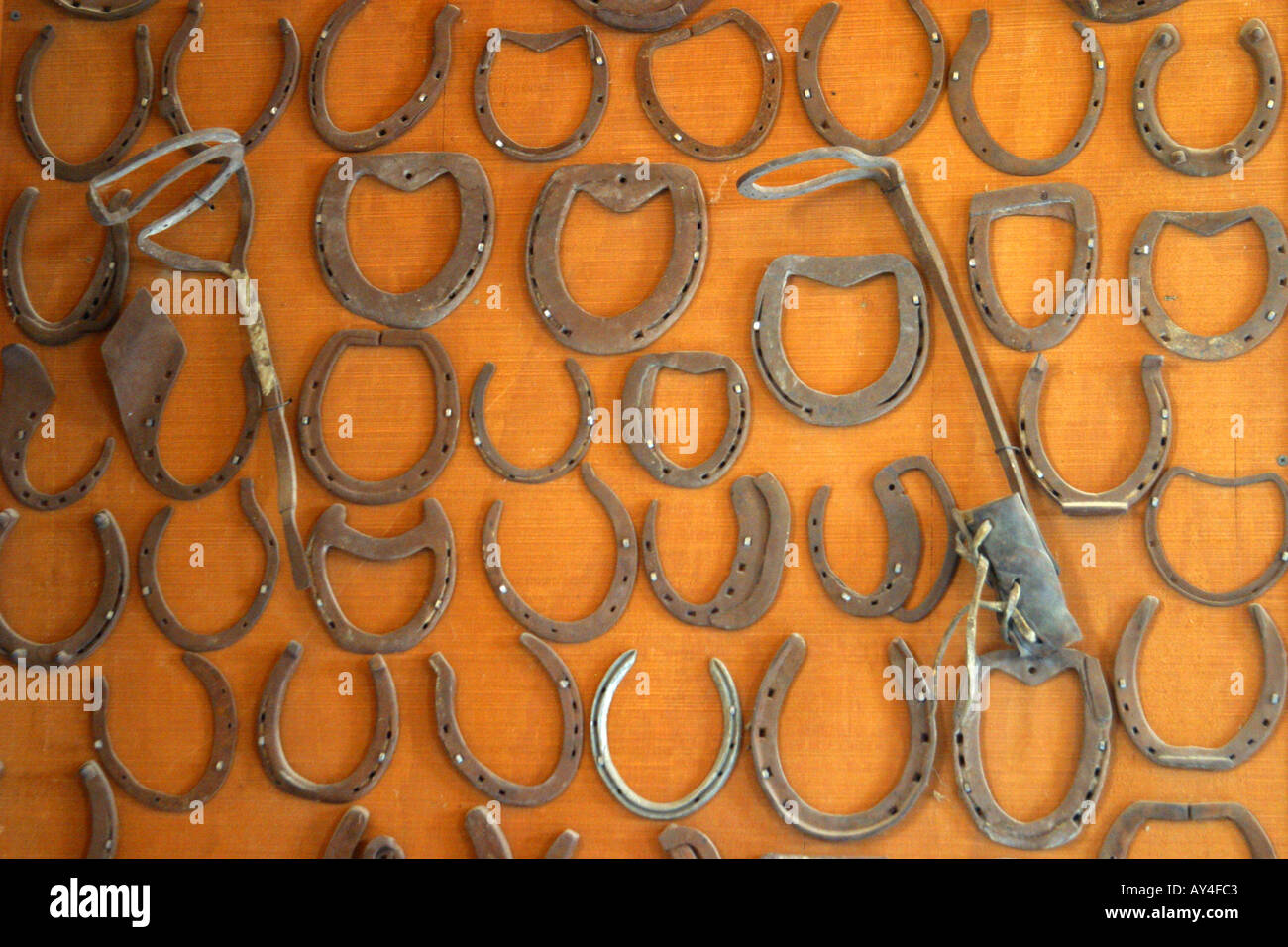 Old Horseshoes Inside Laws Railroad Museum Near Bishop California Stock old-horseshoes-inside-laws-railroad-museum-near-bishop-california-stock
