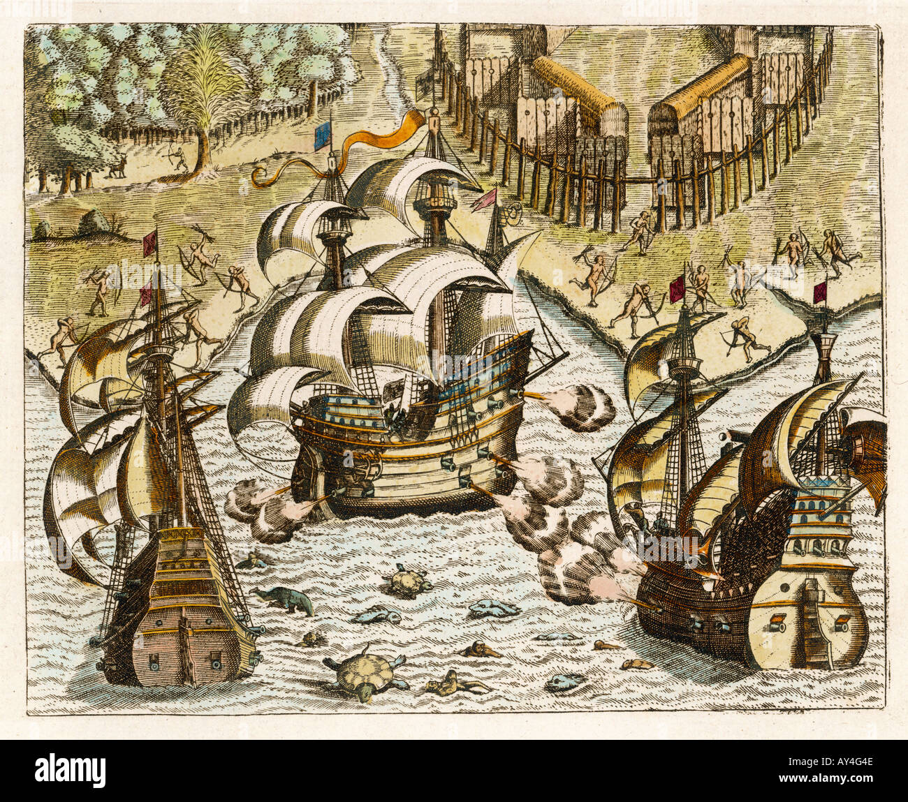 Spanish Galleons Firing Stock Photo Alamy spanish-galleons-firing-stock-photo-alamy