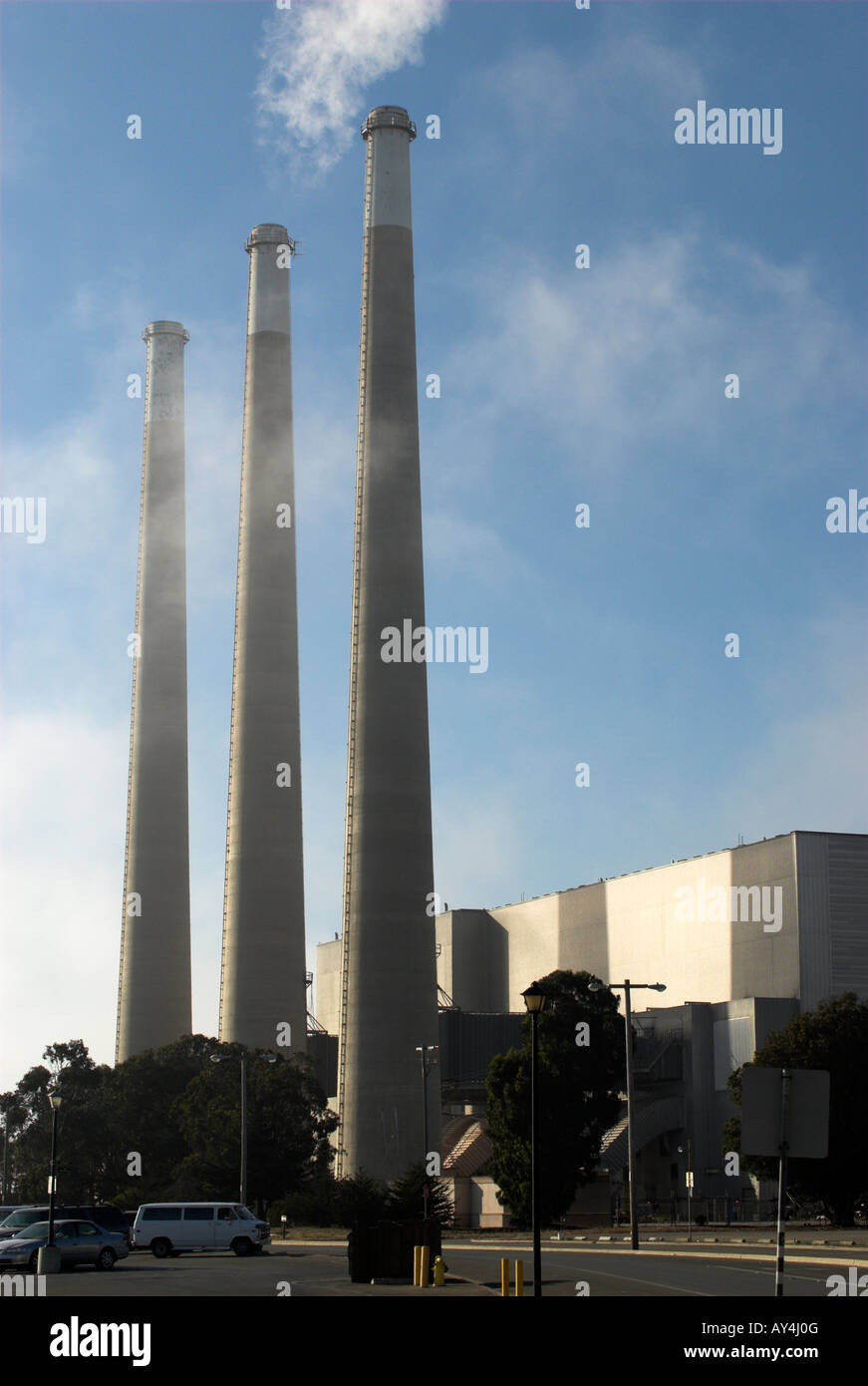 The exhaust stacks of the power plant at Morro Bay, California Stock ...