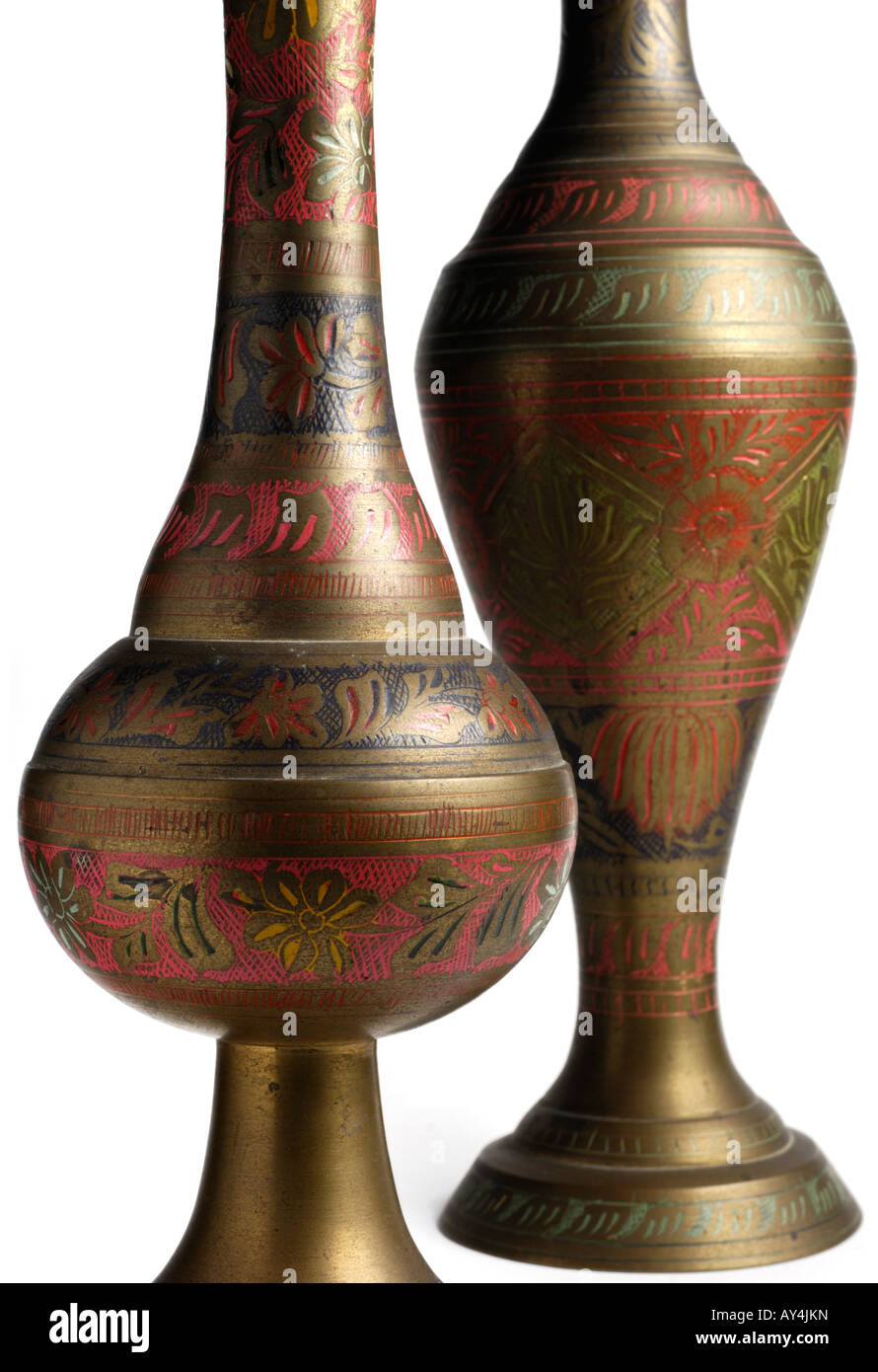 Two tall vintage decorative brass hires stock photography and images