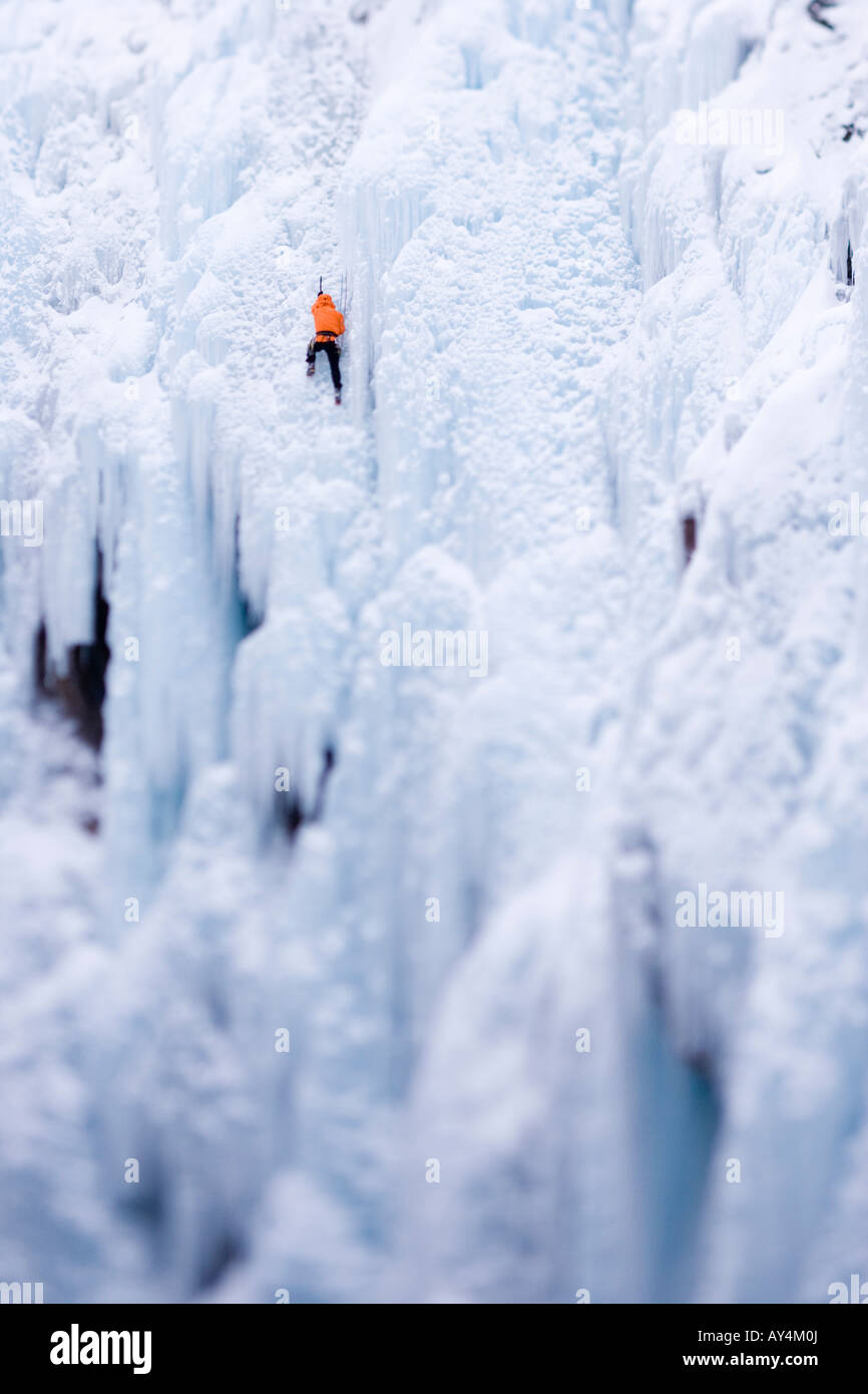 Ice climber climbing in Ouray Colorado Stock Photo Alamy