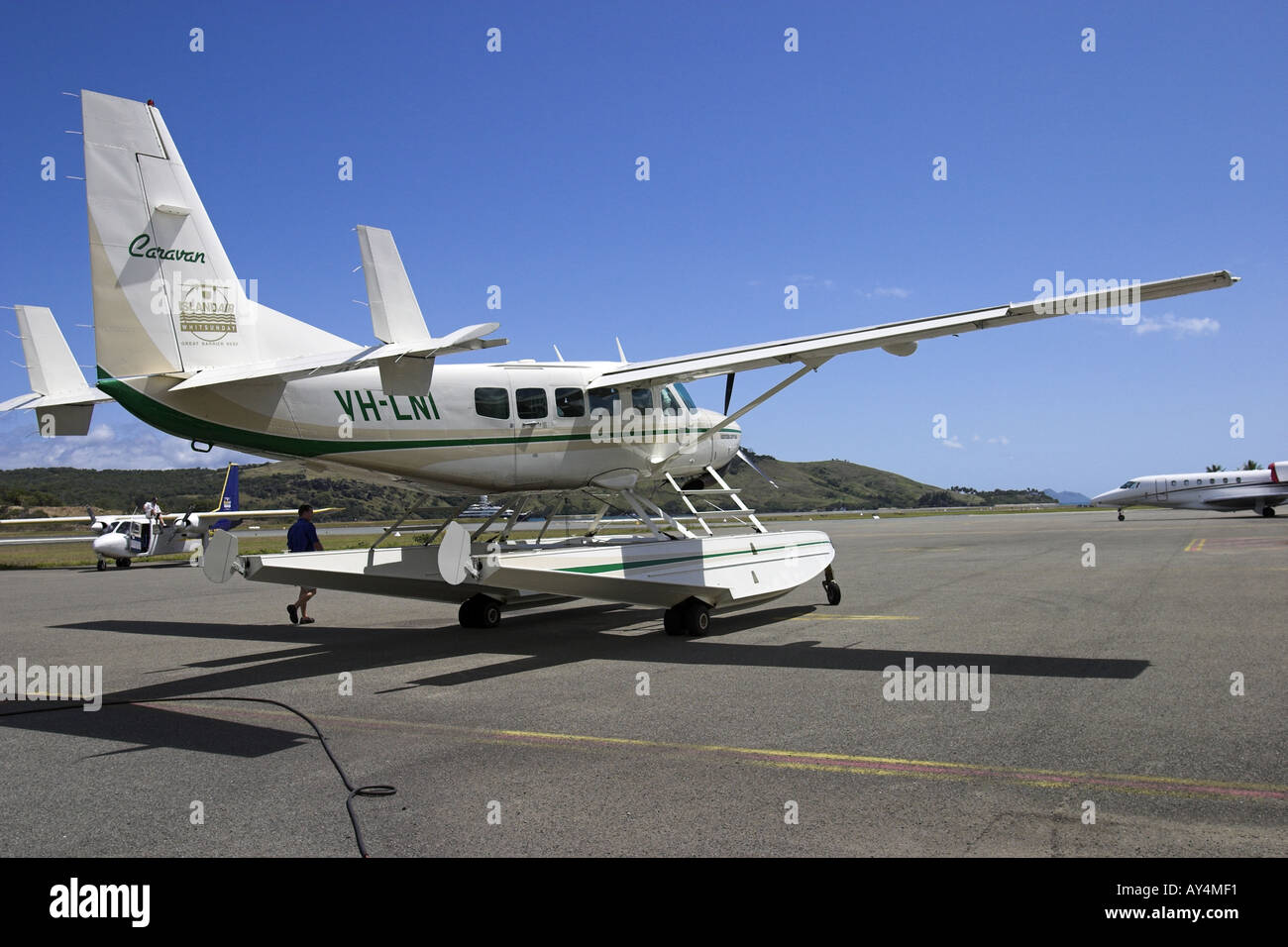 Cessna Caravan seaplane at airport on Hamilton Island Whitsundays Queensland Australia Stock Photo