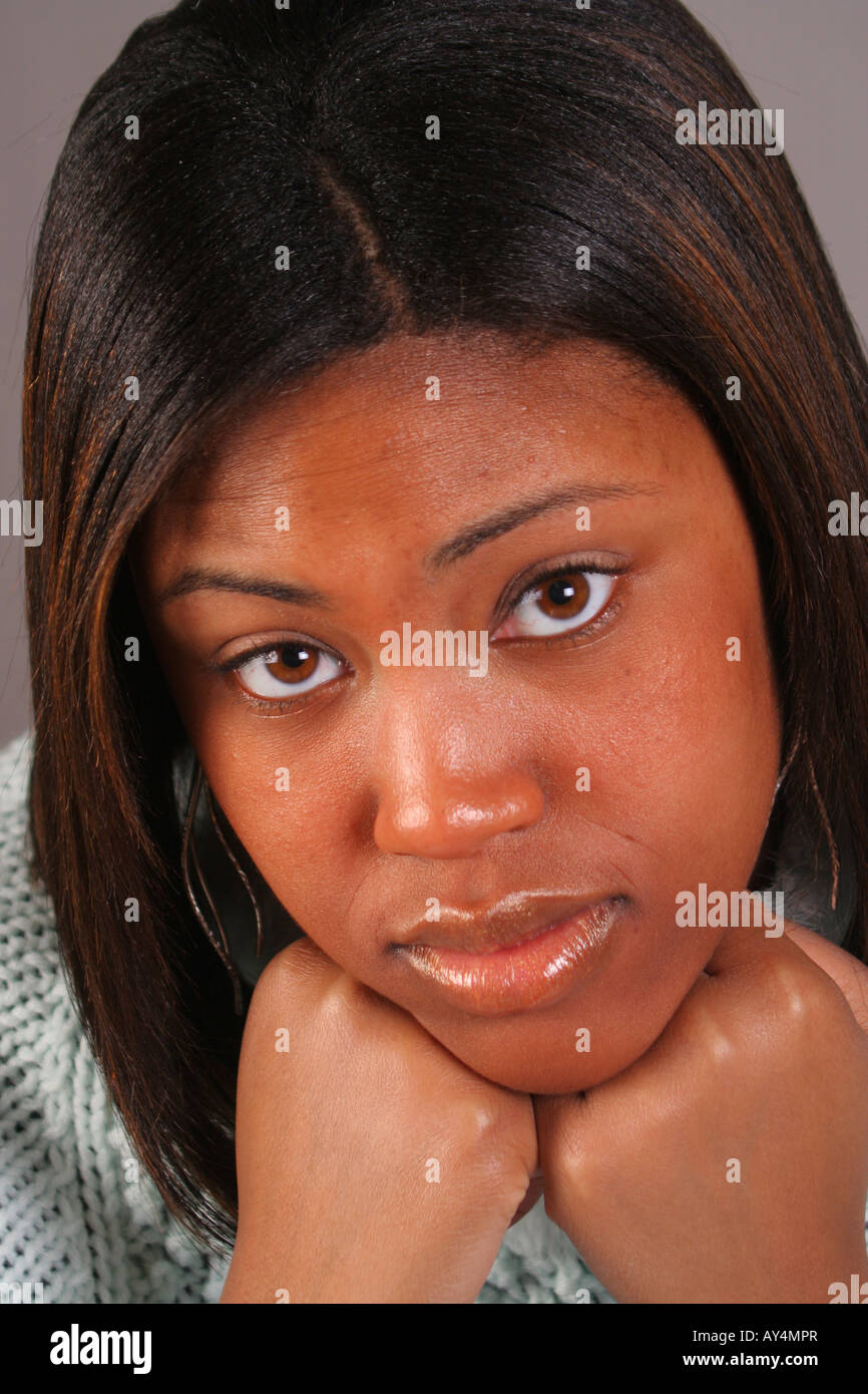 close up of young woman Stock Photo
