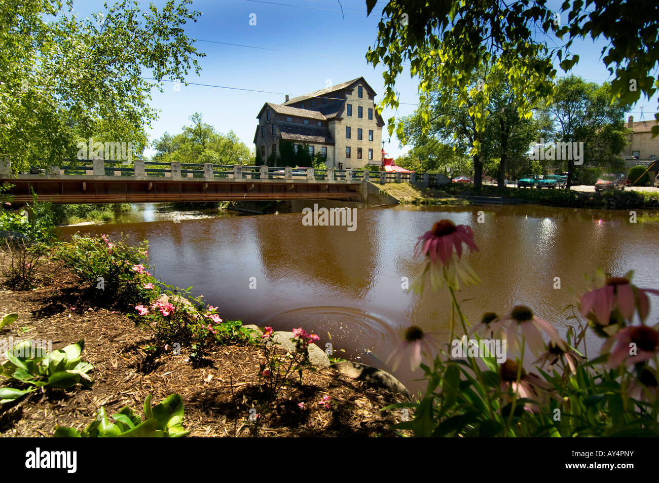 Cedarburg Mill on Cedar Creek in Cedarburg Wisconsin Stock Photo