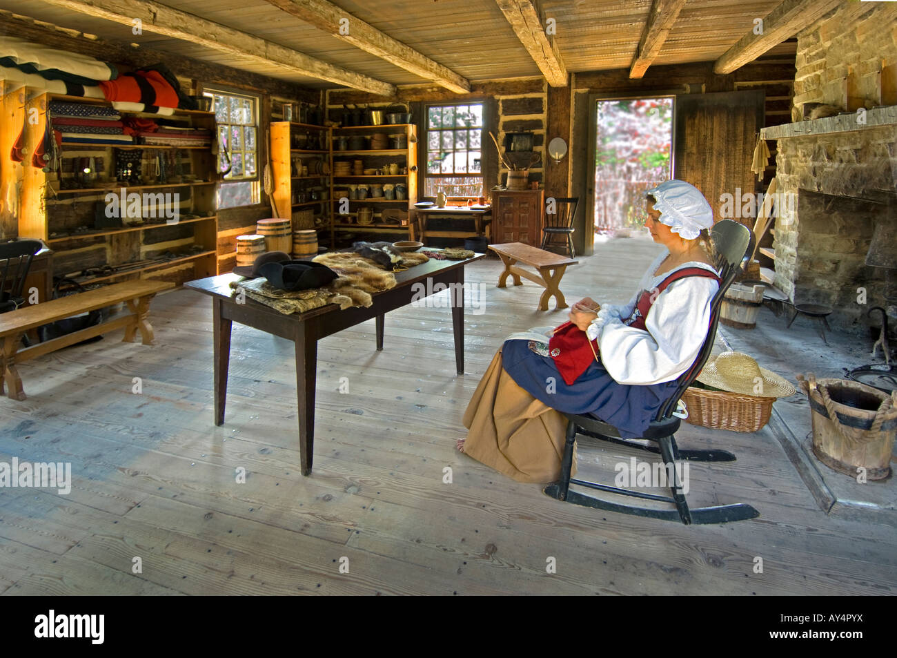 Woman In Costume In The Fur Trader S Cabin At Heritage Hill State
