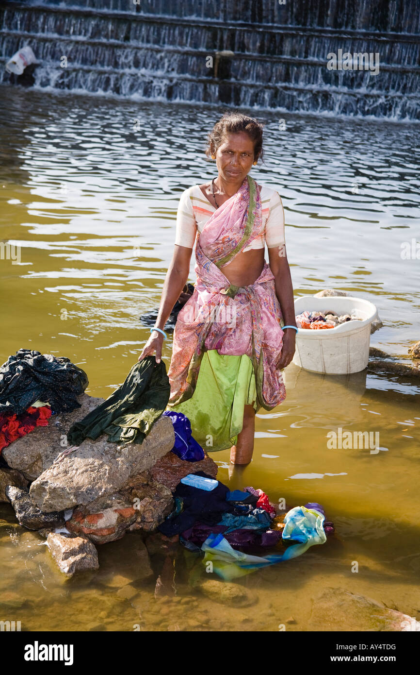 Woman washing clothes in a river, Madurai, Tamil Nadu, India Stock Photo -  Alamy