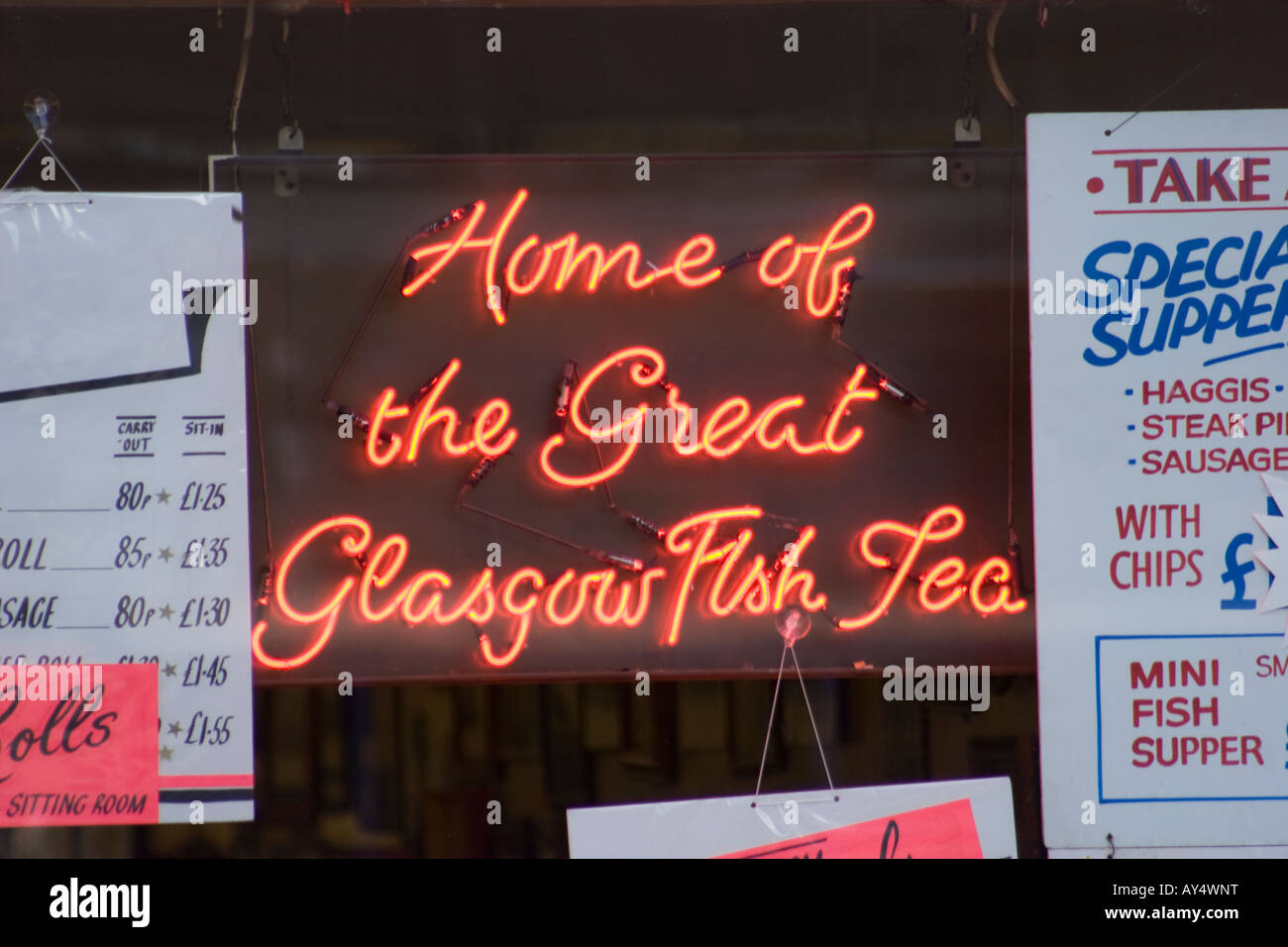 Fish Tea Sign Glasgow Scotland Stock Photo