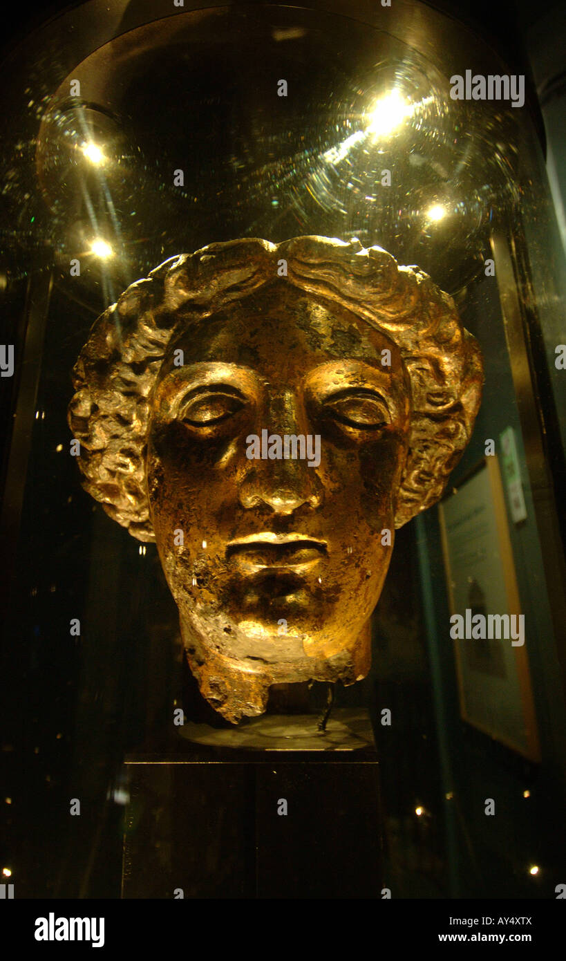 Bath Roman spa the gilt bronze head of the goddess Sulis Minerva is one of the best known objects from Roman Britain Stock Photo