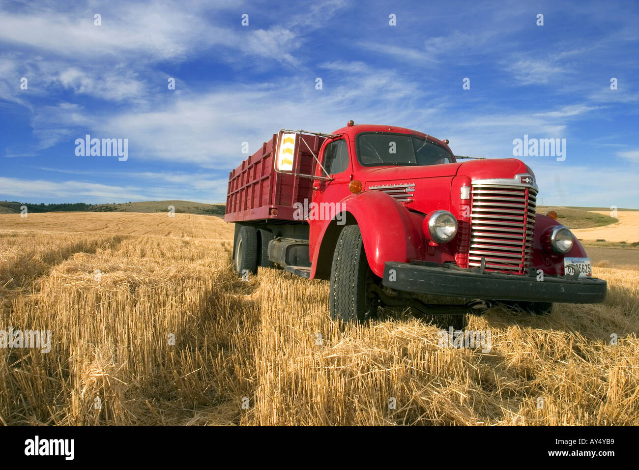1940 s International KB 7 Harvester truck in a field in Montana USA