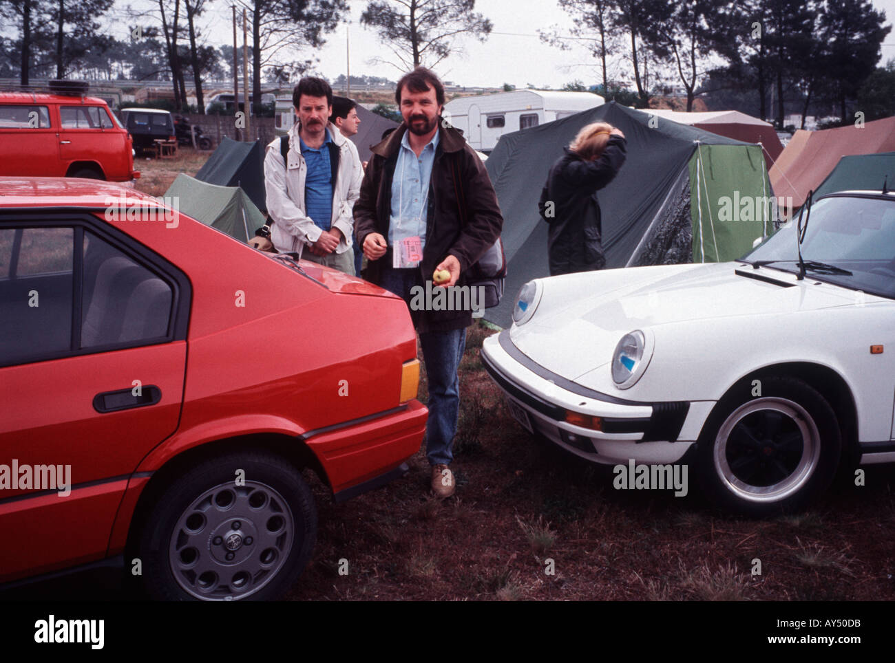 Group of spectators at a camp site at the 1988 Le Mans 24 hour sports