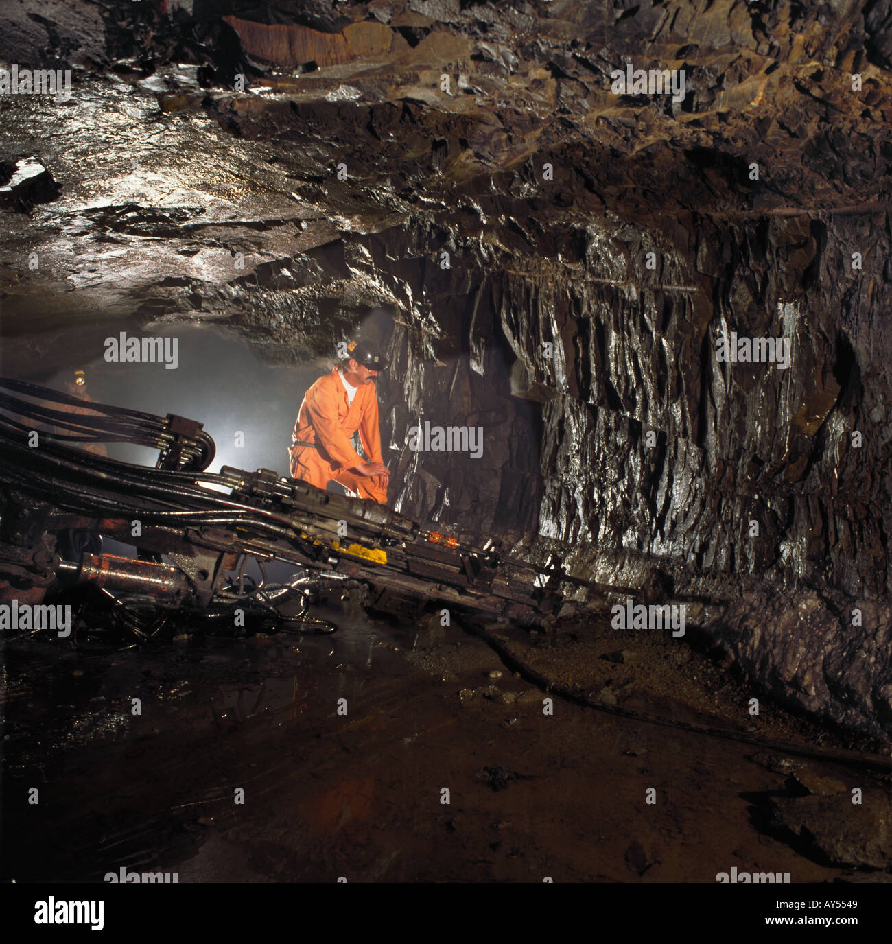 Drilling for Tungsten in underground mine Portugal Stock Photo