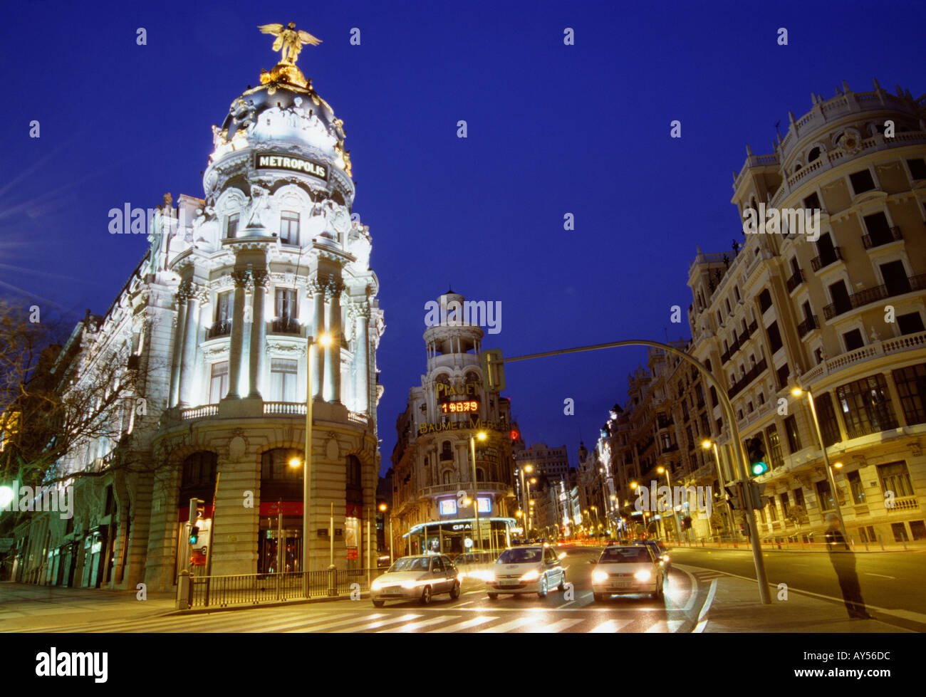 Madrid Spain the Gran Via at night Stock Photo