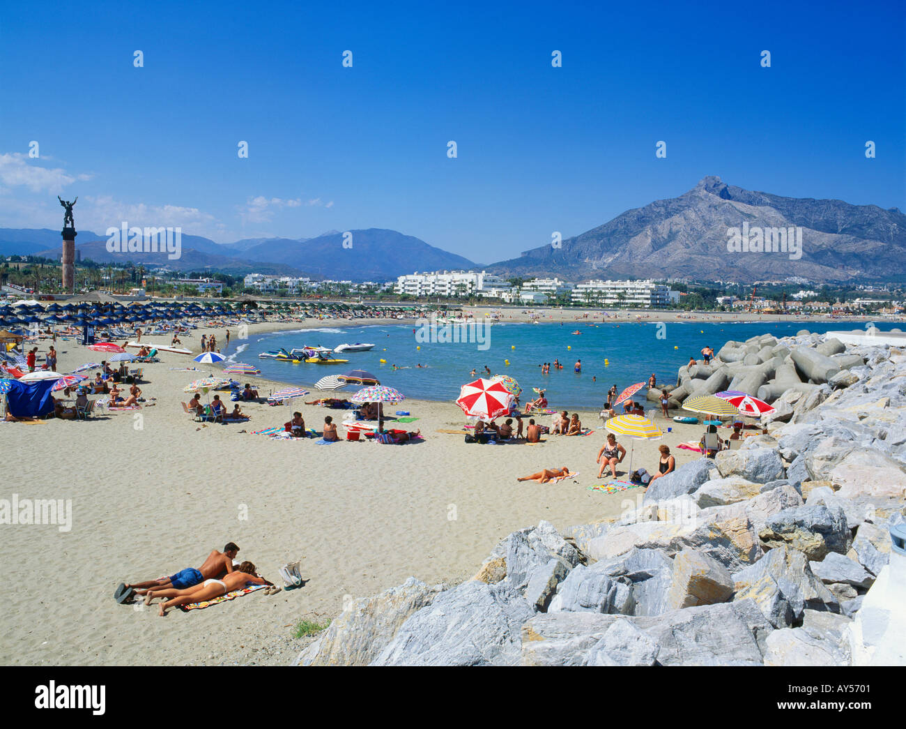 Beach Marbella Mediterranean Costa del Sol Malaga, Andalucia, Spain Puerto  Banus Stock Photo - Alamy