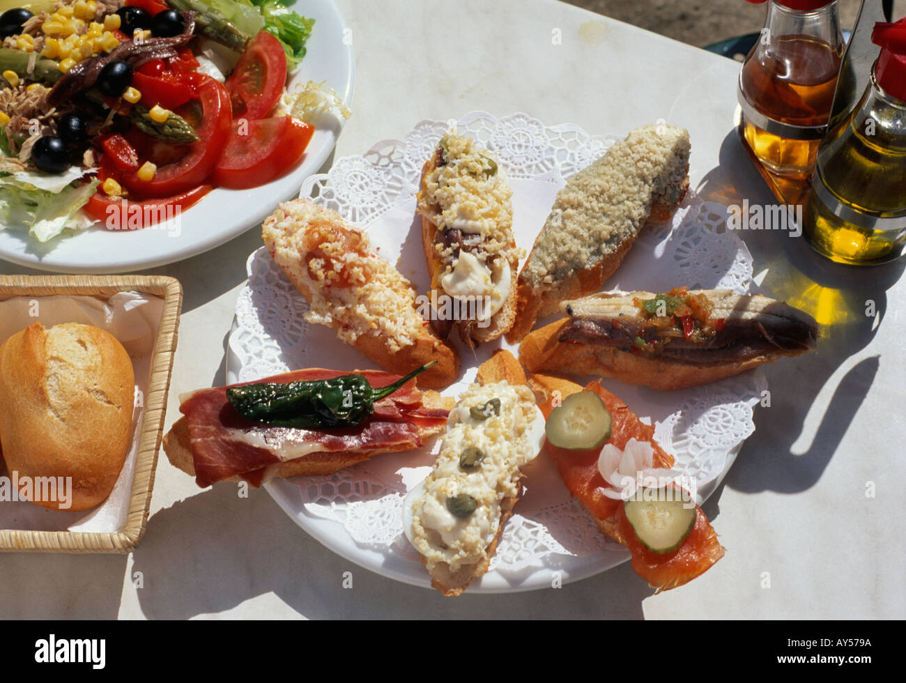 Spain Tapas El Espejo Bar Cafe Madrid Paseo de la Castellana Spanish Gastronomy Stock Photo