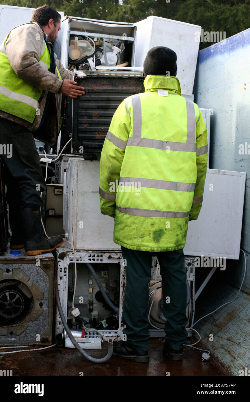 WHITE GOODS SEGREGATED FOR RECYCLING AT A DEVON WASTE FACILITY Stock Photo