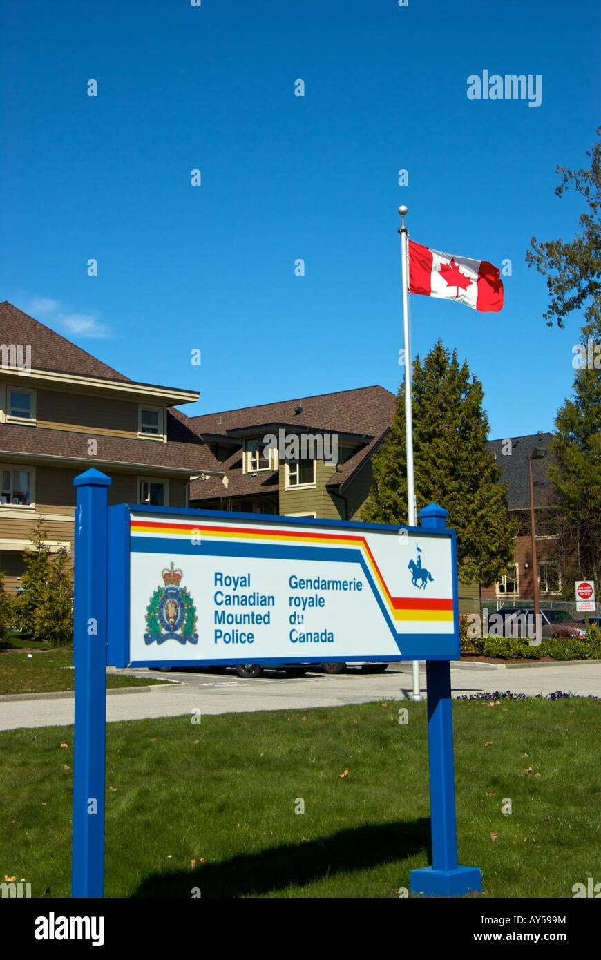 Royal Canadian Mounted Police detachment sign at the University of British Columbia Stock Photo