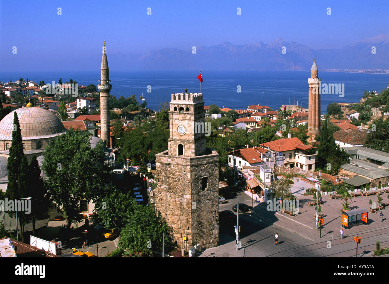 Turkey Mediterranean Coast Antalya Kaleiçi Quarter Clock Tower Yivli Minaret Stock Photo