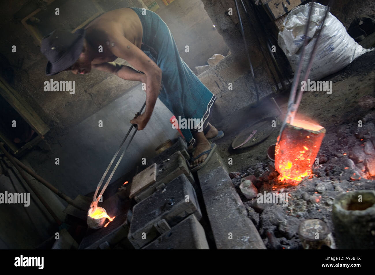 Foundry of brass located in craftsman area of Kandy Sri lanka Stock