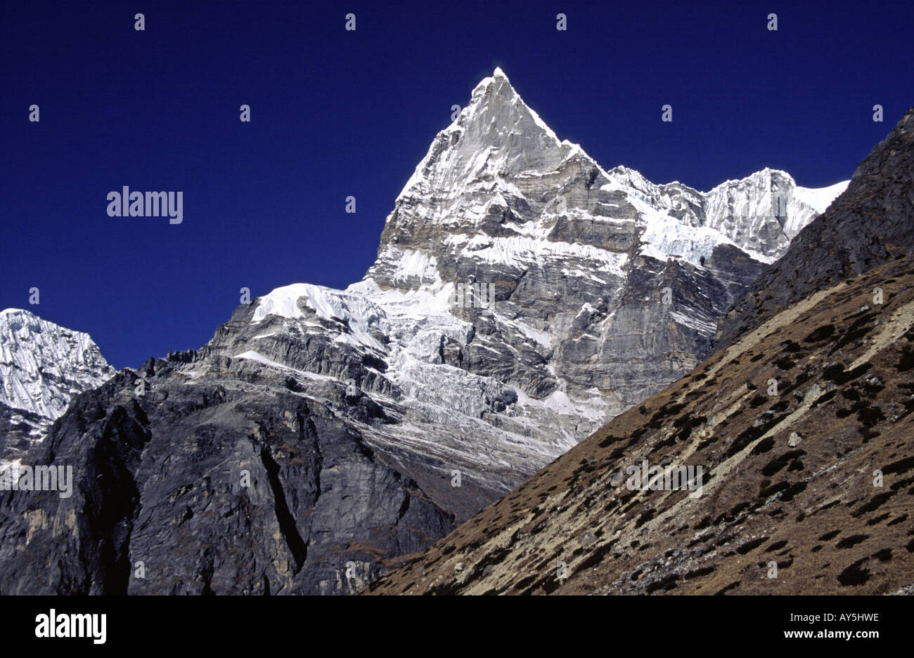 Peak 49, a mountain bordering the Hinku Valley in the Himalaya Nepal Stock Photo