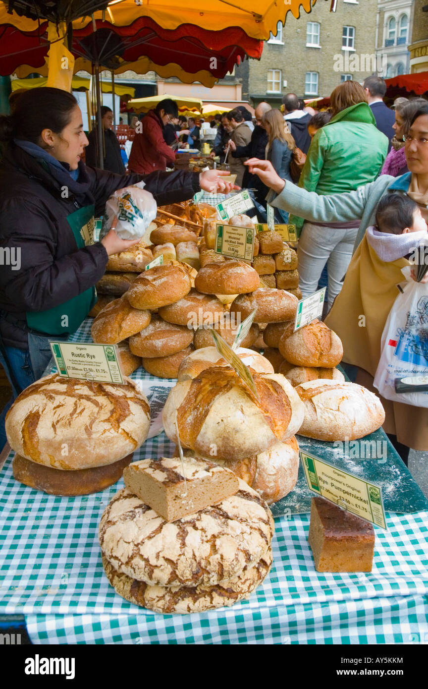 Bread stall at Borough Organic Market in London UK Stock Photo Alamy