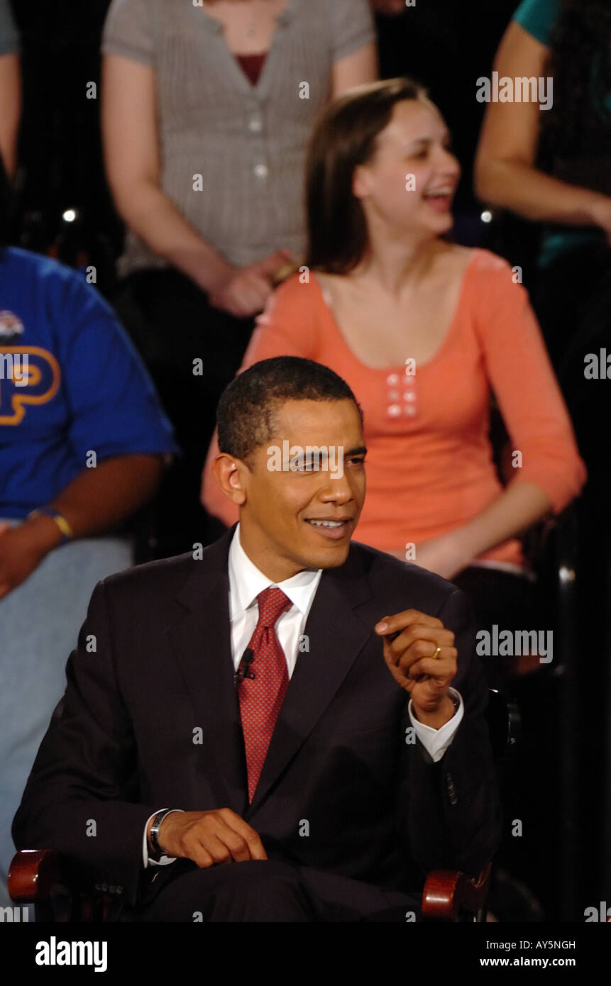 Barack Obama answers questions from students during a live broadcast of ...