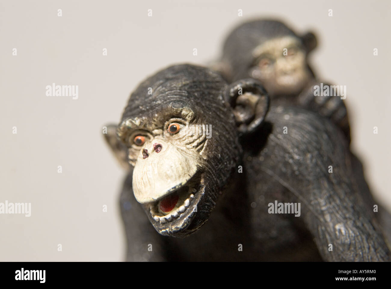 toy chimpanzee with baby on its back Stock Photo