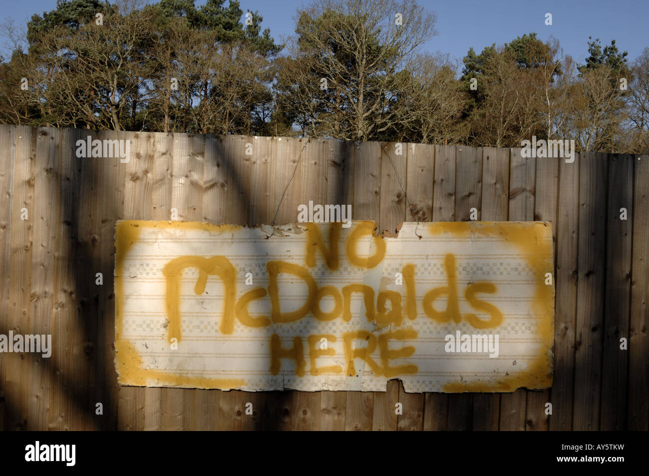 McDonalds Protest sign on greenfield site near Bovey Tracey Newton Abbot Devon England Stock Photo