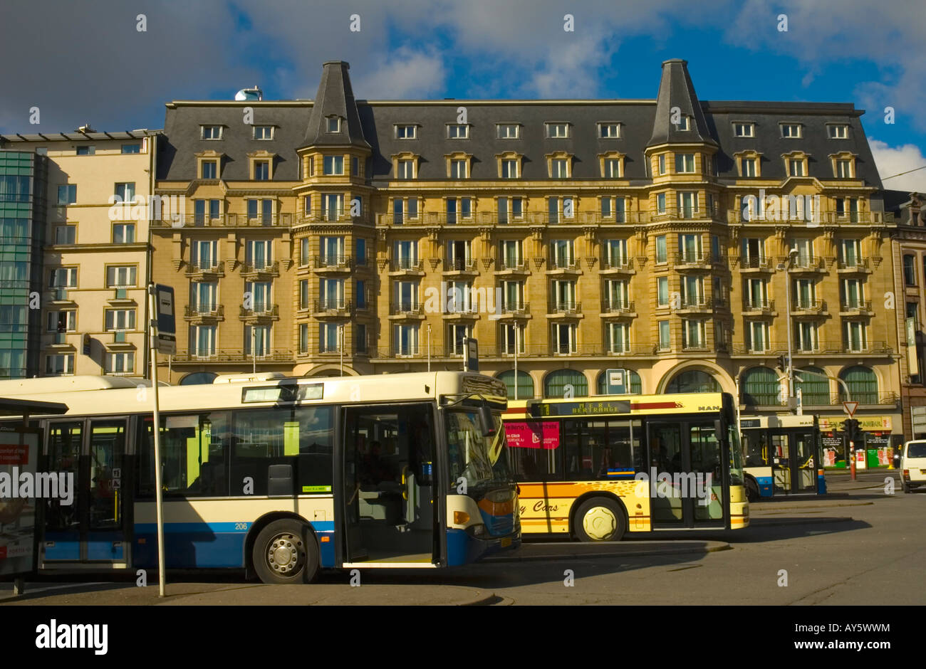 Buses at Place de la Gare in Ville de Luxembourg Europe Stock Photo