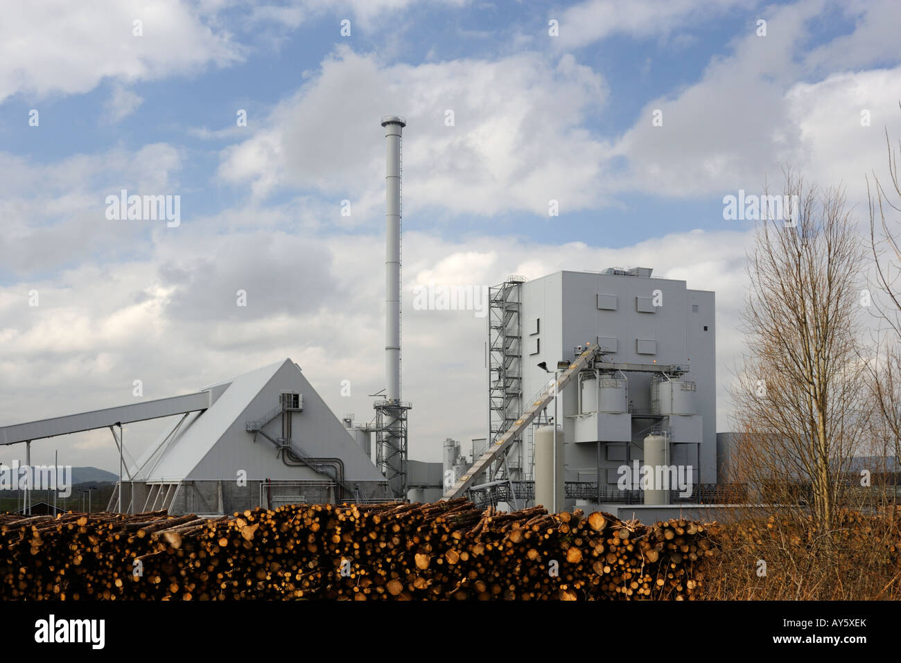 Steven's Croft Power Station , 44 mw . , wood burning power station , Lockerbie , Dumfries and Galloway , Scotland. Stock Photo