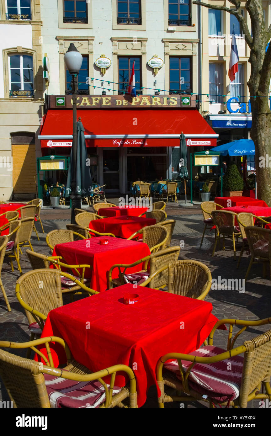 Restaurant terrace at Place d Armes square in Ville de Luxembourg Europe Stock Photo