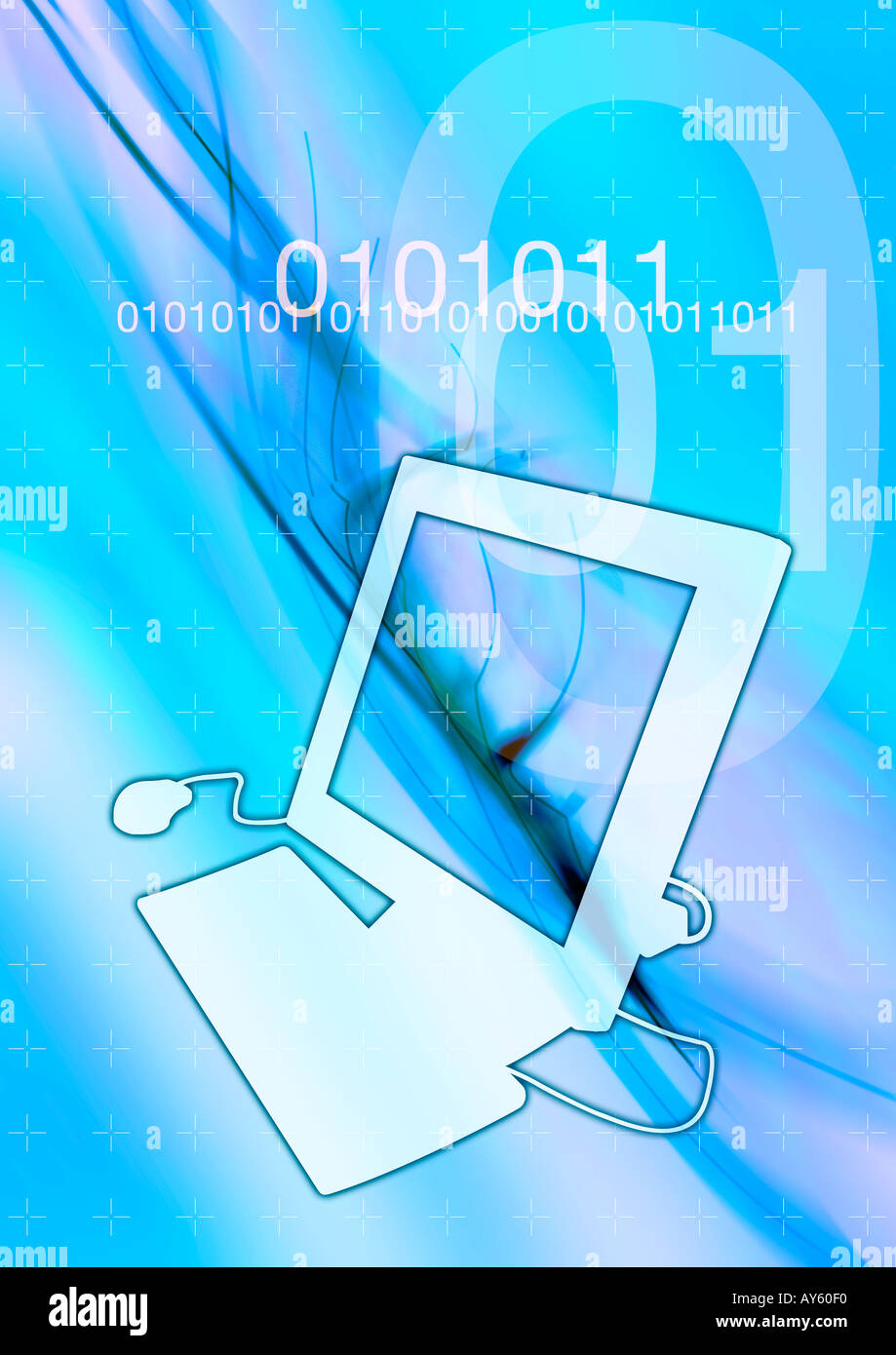 iconic computer screen and keyboard against glowing background Stock ...