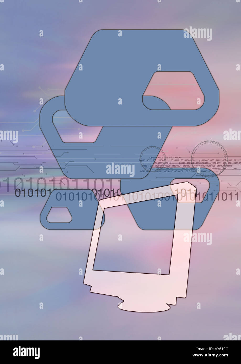 iconic computer screen against glowing geometric shape background Stock ...