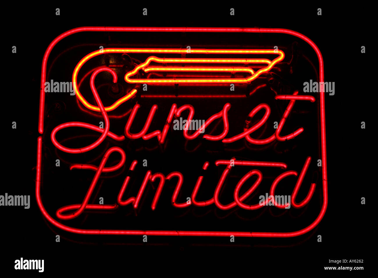 Sunset Limited railroad sign at the California State Railroad Museum in Sacramento California Stock Photo