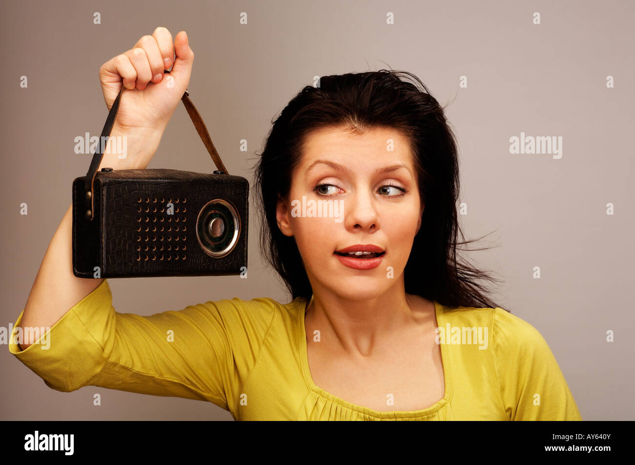 young woman is listening radio Stock Photo - Alamy