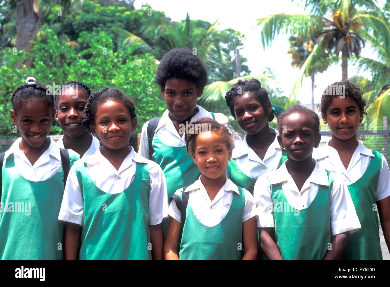 School Children in Green Uniforms Barbados Stock Photo Alamy