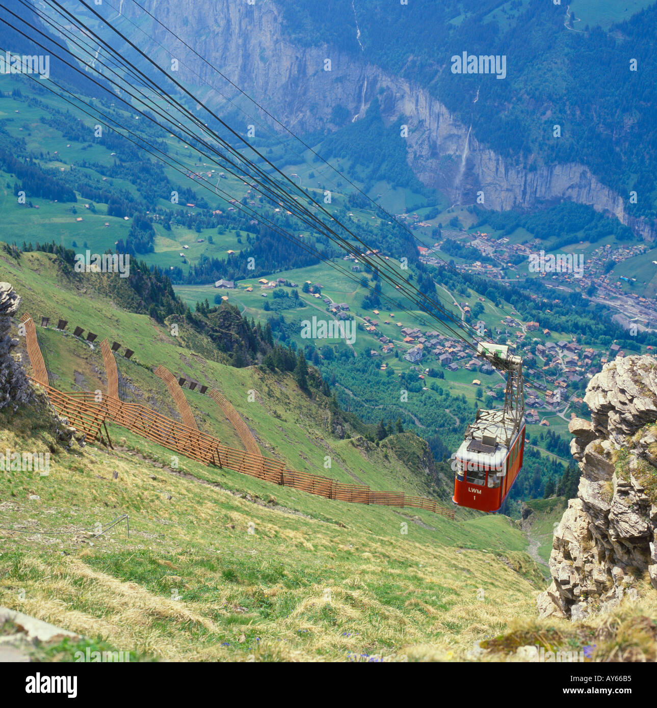 Cable car in Alps Schilthornbahn Lauterbrunnen Valley Switzerland Stock