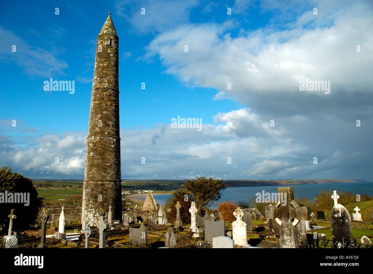St Declans Round Tower Ardmore Co Waterford Ireland Stock Photo