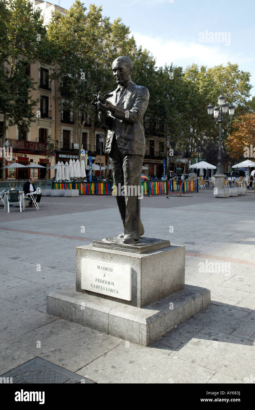 Statue of Frederico Garcia Lorca, Plaza Santa Ana, Madrid, Spain Stock Photo
