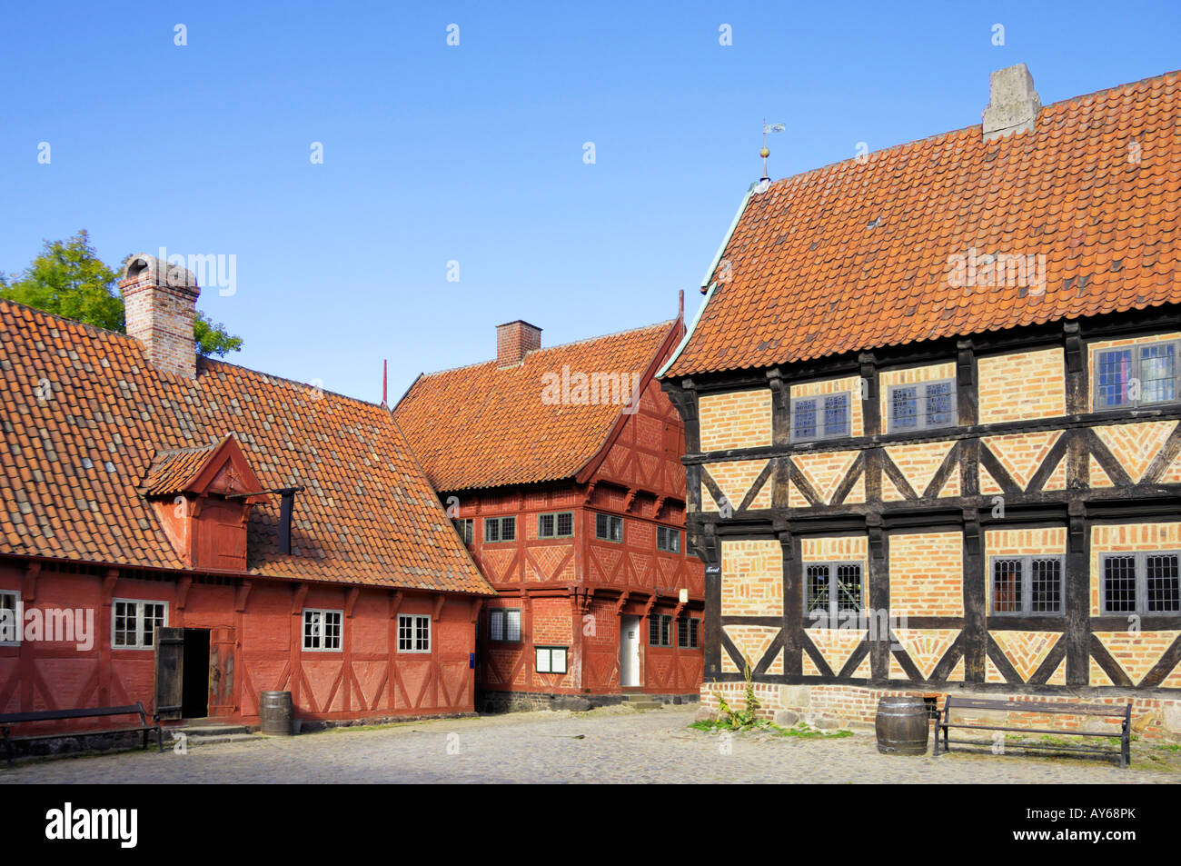 Mayors house and Aalborg houses Den Gamle By Aarhus Denmark Stock Photo