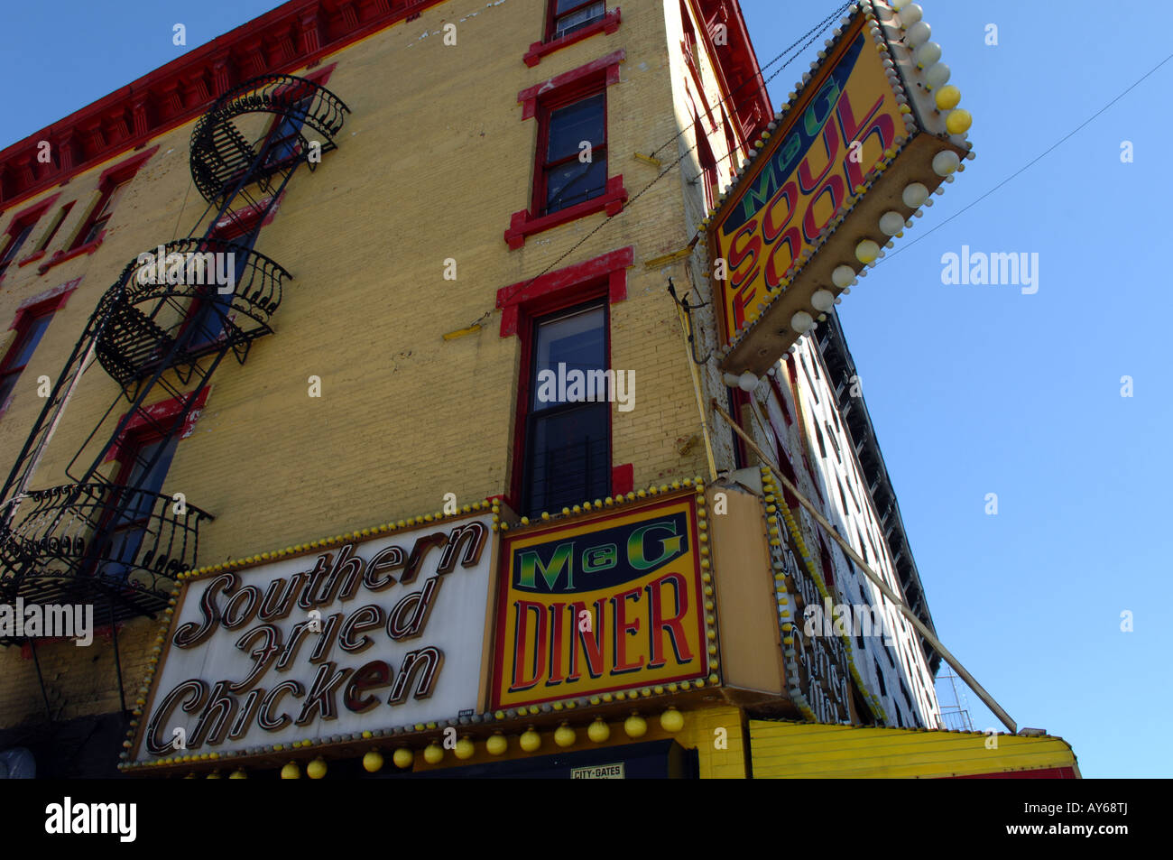 M G Soul Food restaurant on 125th street in Harlem in NYC Stock Photo
