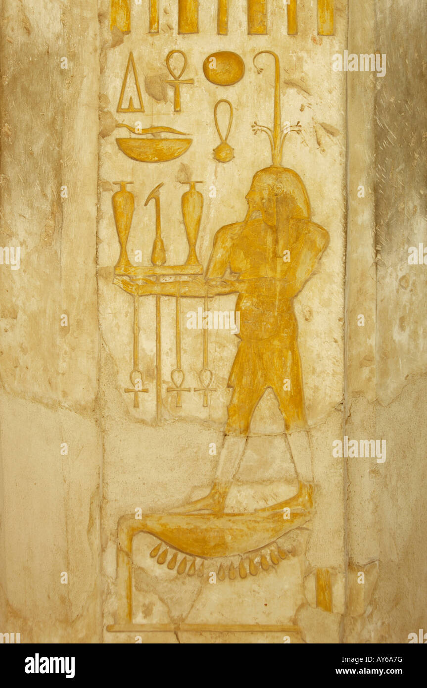 Hieroglyph detail Hatshepsut temple Egypt North Africa Stock Photo