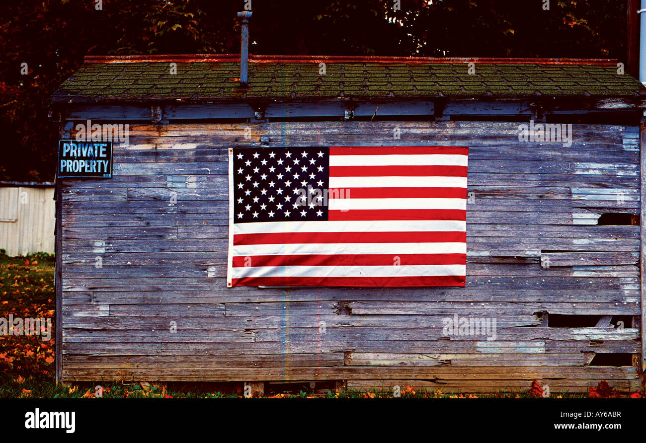 American flag on side of an old shed. Stock Photo