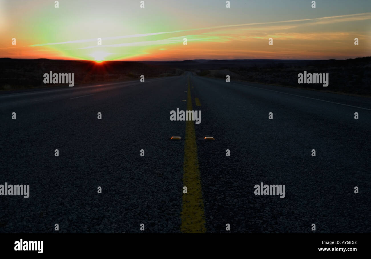 Loan highway in Texas at dawn Stock Photo
