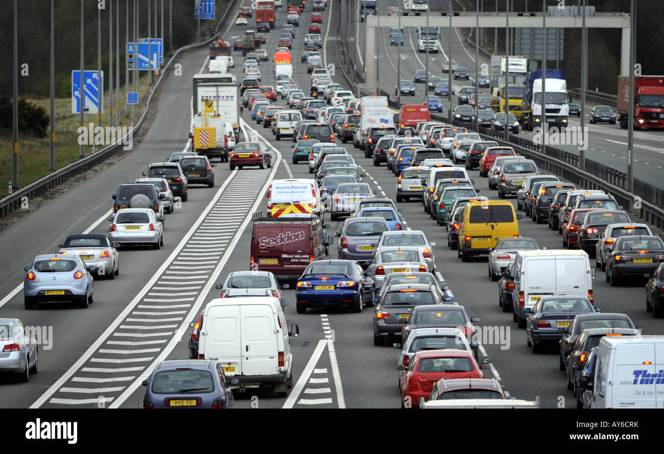 QUEUES OF TRAFFIC ON THE M6 MOTORWAY,NEAR JUNCTION 11,CANNOCK IN