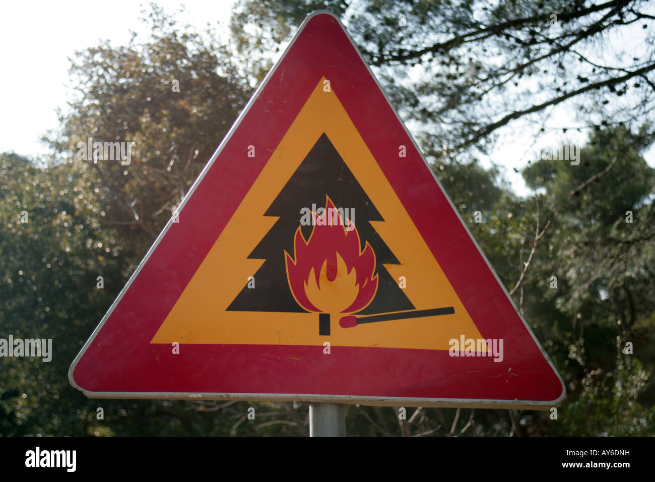 forest fire warning road sign Croatia Stock Photo