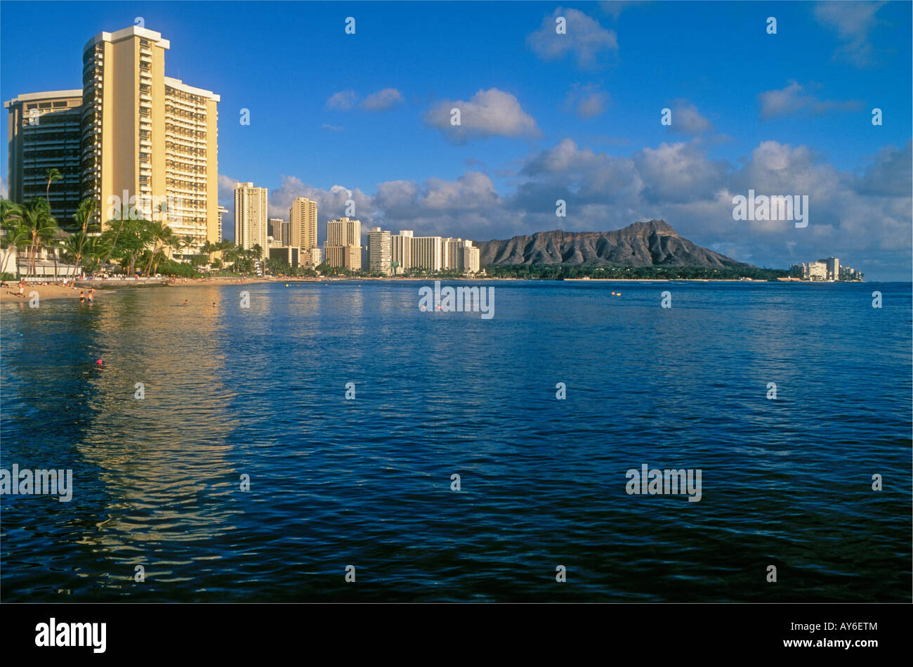 Waikiki Beach hotels and Diamond Head Honolulu Oahu Hawaii Stock Photo ...