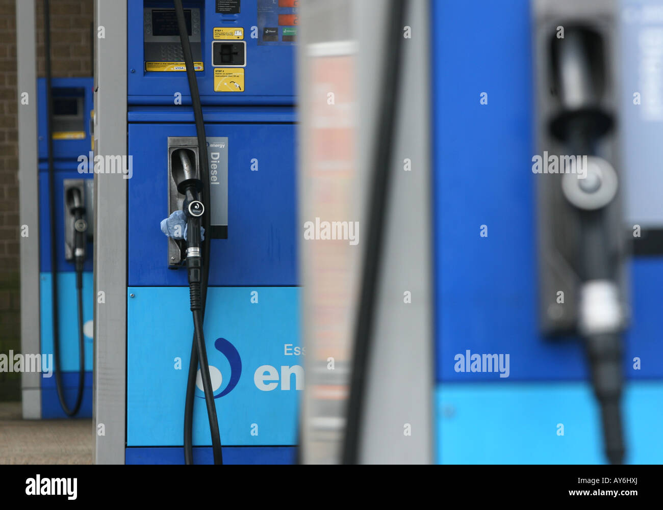 Petrol pumps at an Esso service station in Essex Stock Photo Alamy