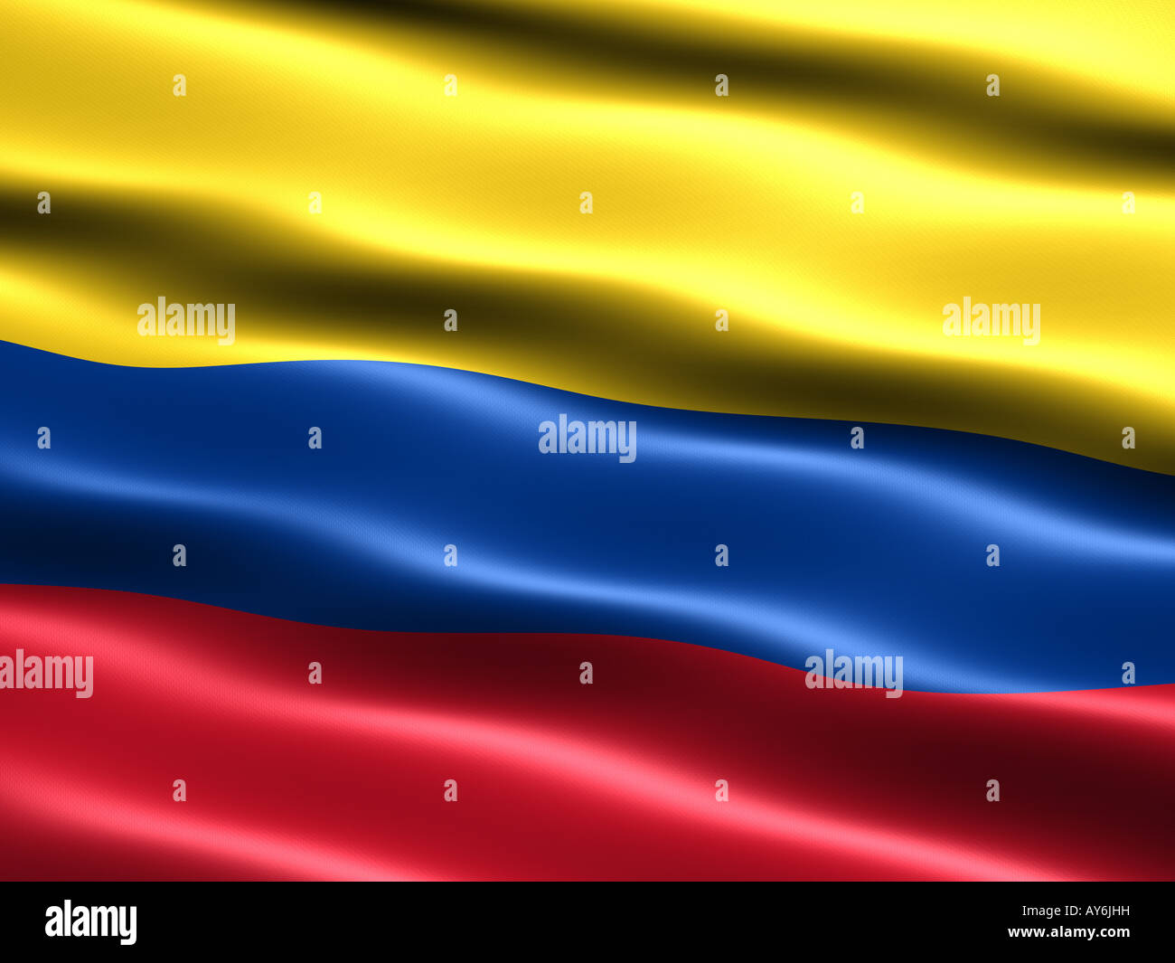 Flag of Colombia computer generated illustration with silky appearance and waves Stock Photo