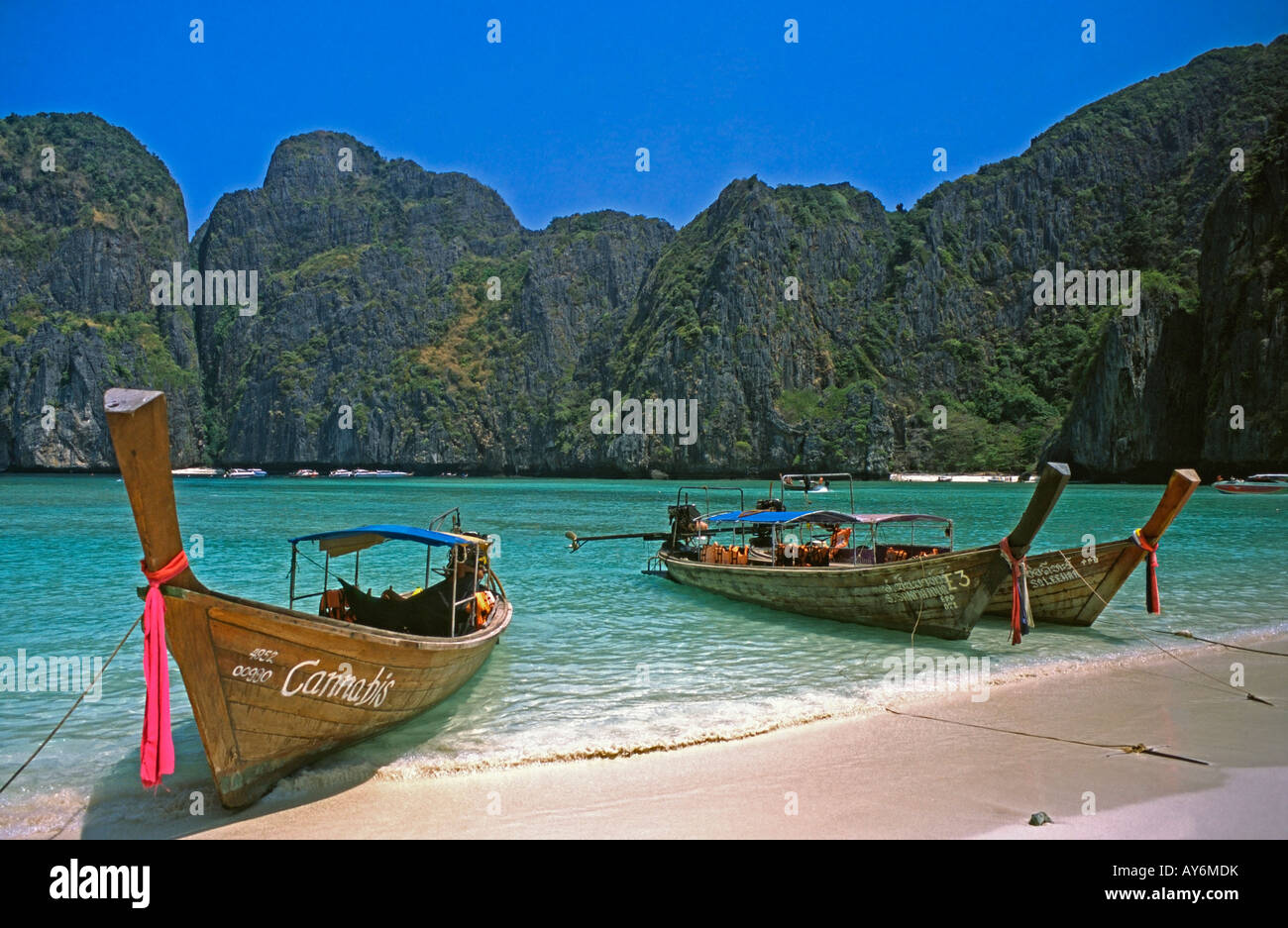 Long Tail Boats Ko Phi Phi Ley Island Krabi Thailand Stock Photo